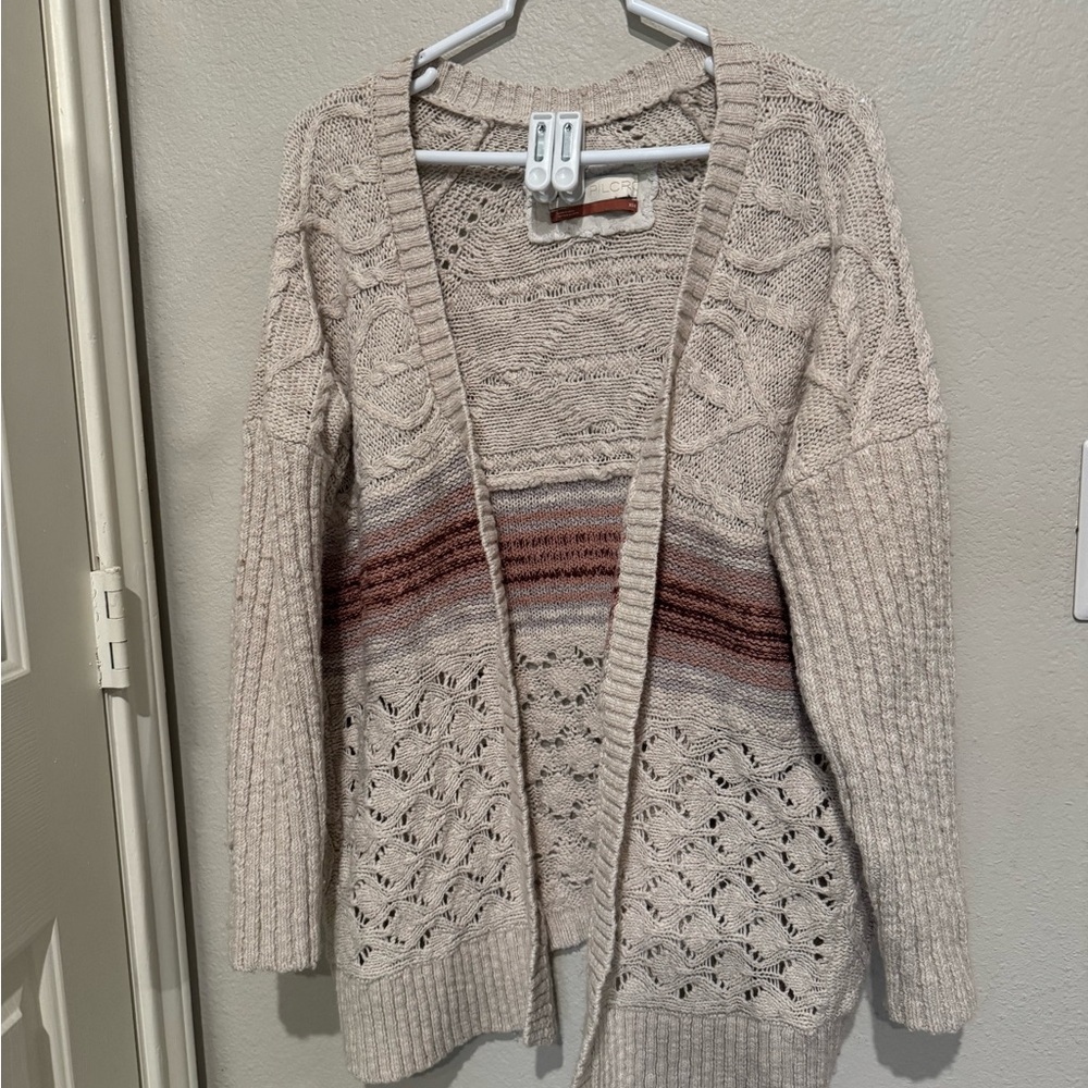 •Anthropologie Pilcro Beige Open-Front Cardigan with Colorful Stripes